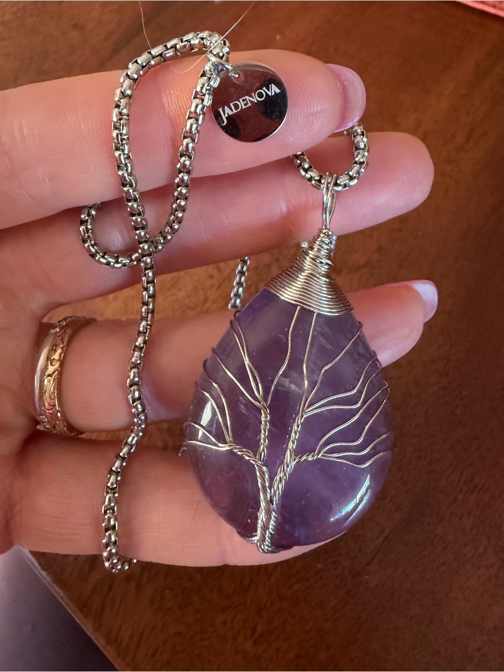 Jadenova Genuine Purple Jade Teardrop Tree of Life Pendant Necklace - Purple